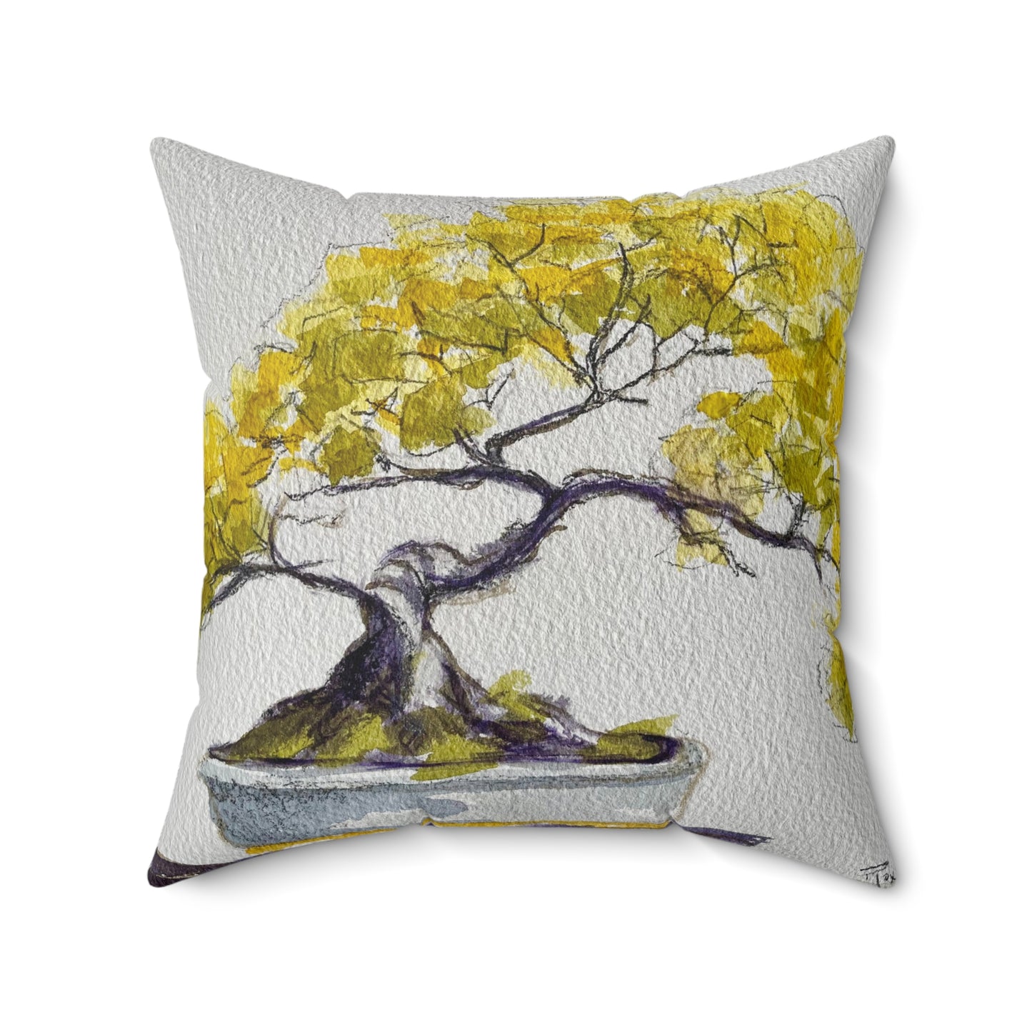 Yellow Bonsai Indoor Spun Polyester Square Pillow