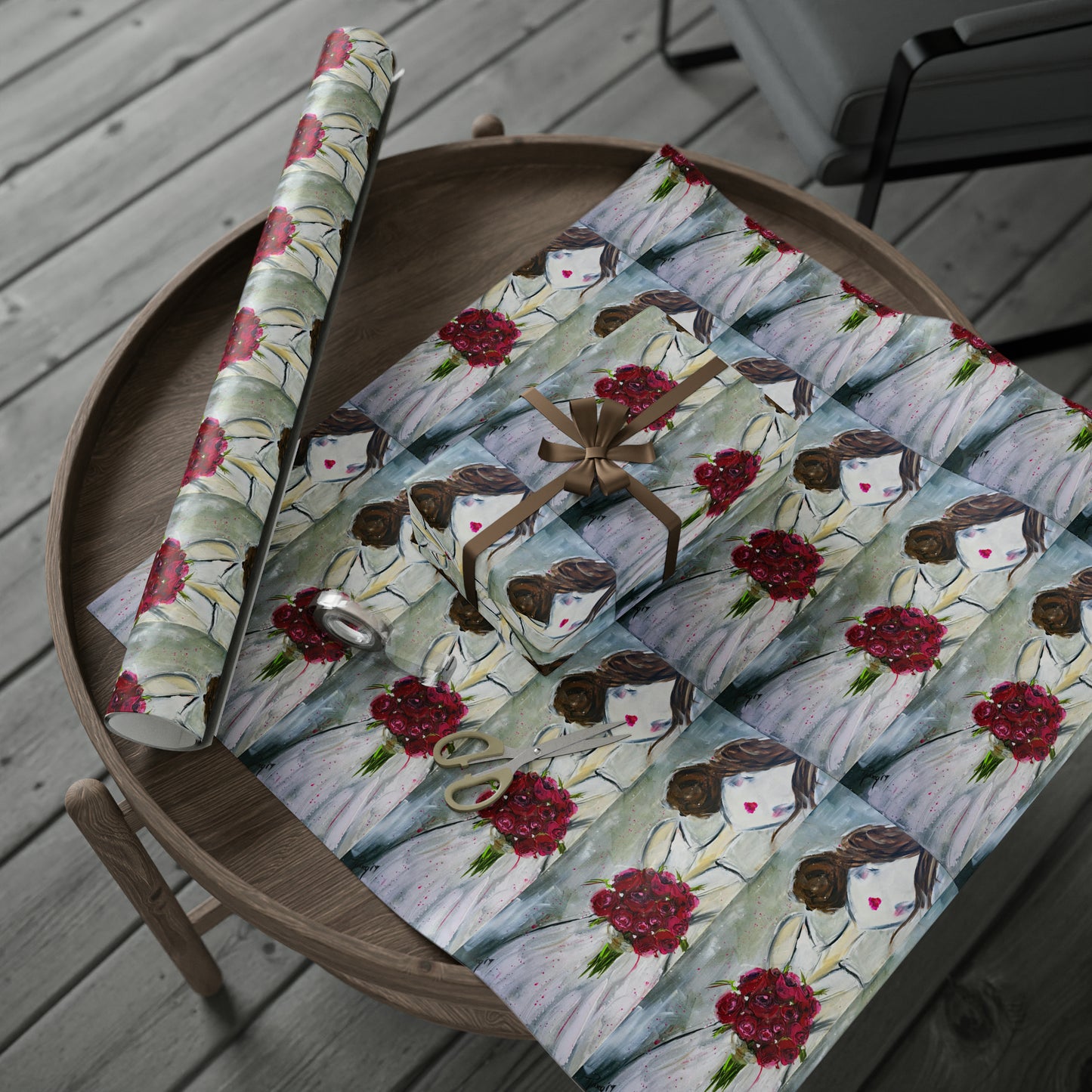 Bushing Bride with Roses bouquet (3 Sizes) Wrapping Papers