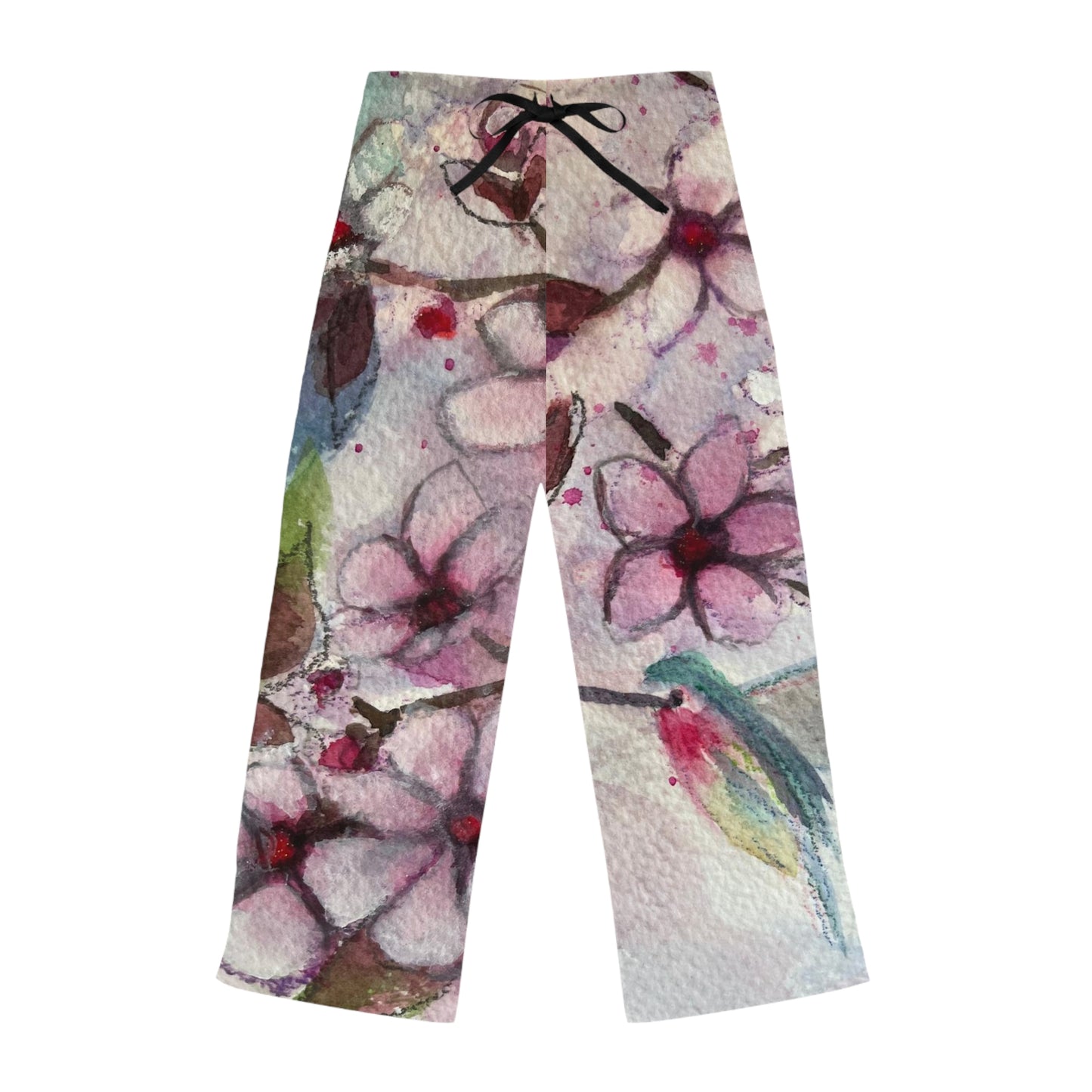 Pajama Pants - Hummingbird in Cherry Blossoms- Women's Pajama Pants