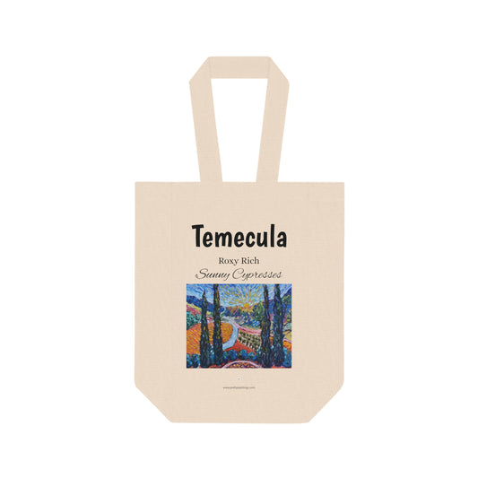 Temecula Double Wine Tote Bag featuring "Sunny Cypresses" painting