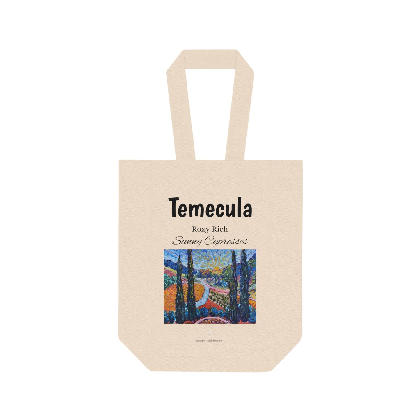 Temecula Double Wine Tote Bag con pintura "Sunny Cypresses"