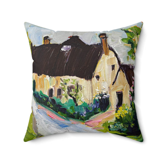 Charmant coussin carré d’intérieur en polyester filé du village des Cotswolds