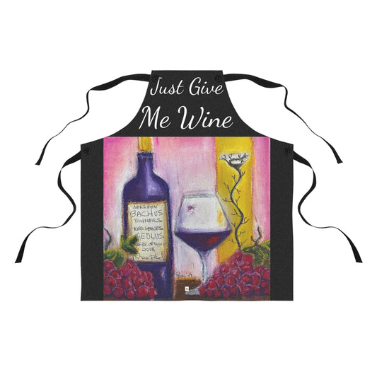 Just Give Me Wine Black Kitchen Apron  with GBV Wine  and Clique Glass