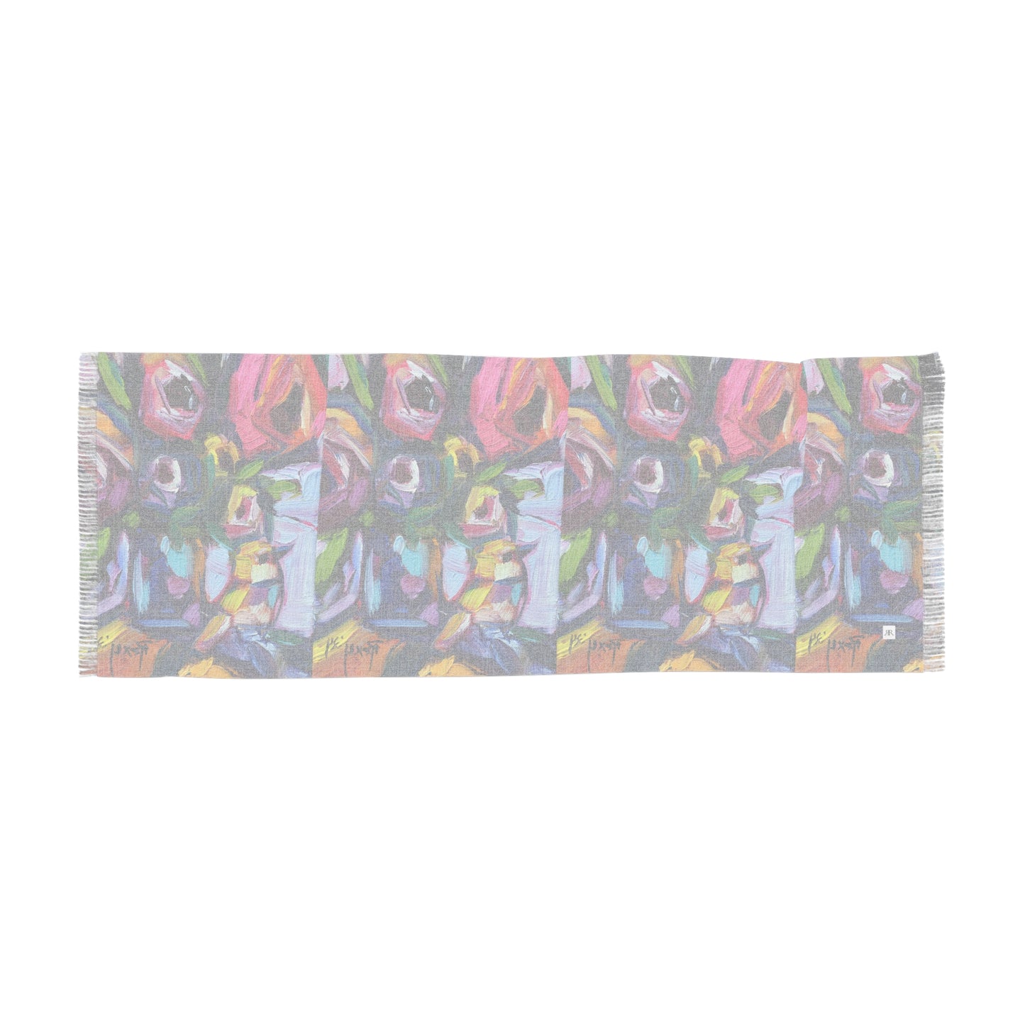 Colorful Scarf — Artistic Lightweight Neck Wrap- Roses and Tit Bird