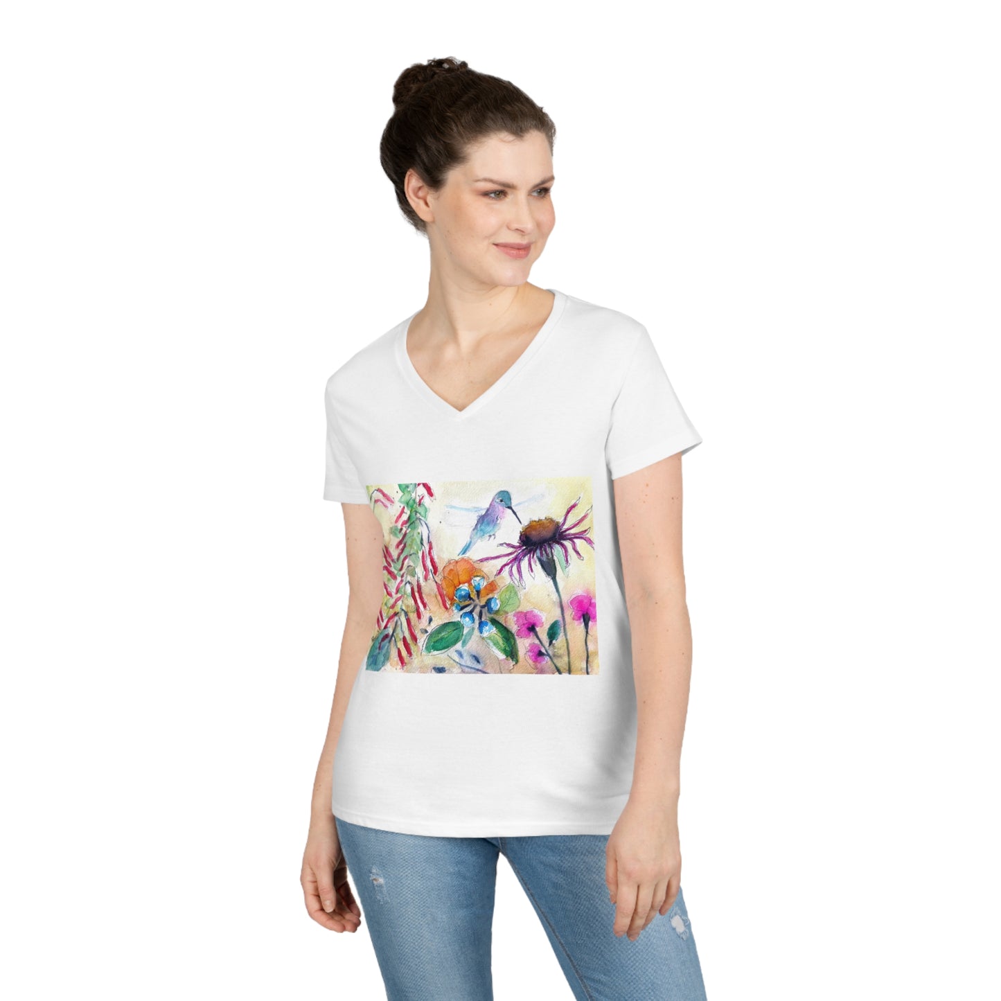 Hummingbird in the Garden Ladies' V-Neck T-Shirt