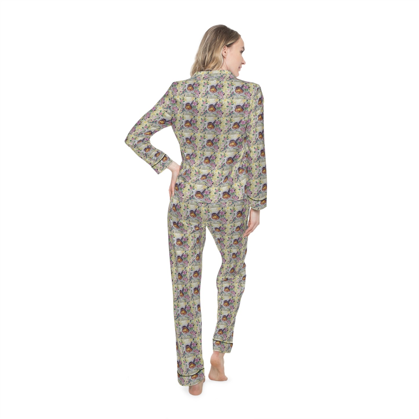Women's Satin Pajamas — Luxurious All-Over Print Sleepwear-Robin in Cherry Blossoms
