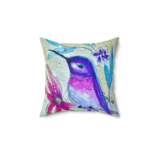 Purple Perch Hummingbird  Throw Pillow — Bright Colorful Accent Pillow