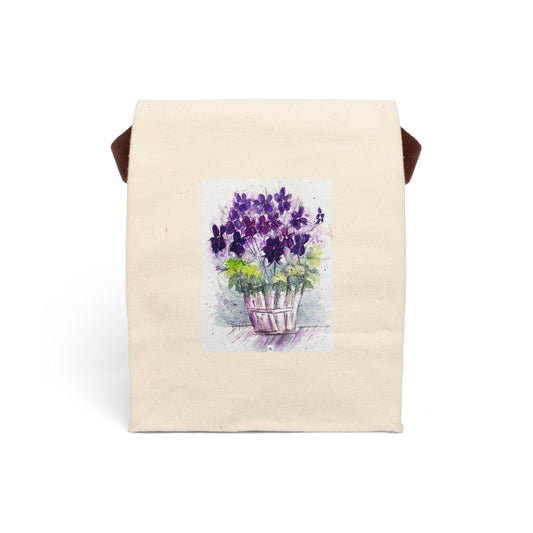 Sac à lunch en toile Purple Ivy Geraniums avec sangle