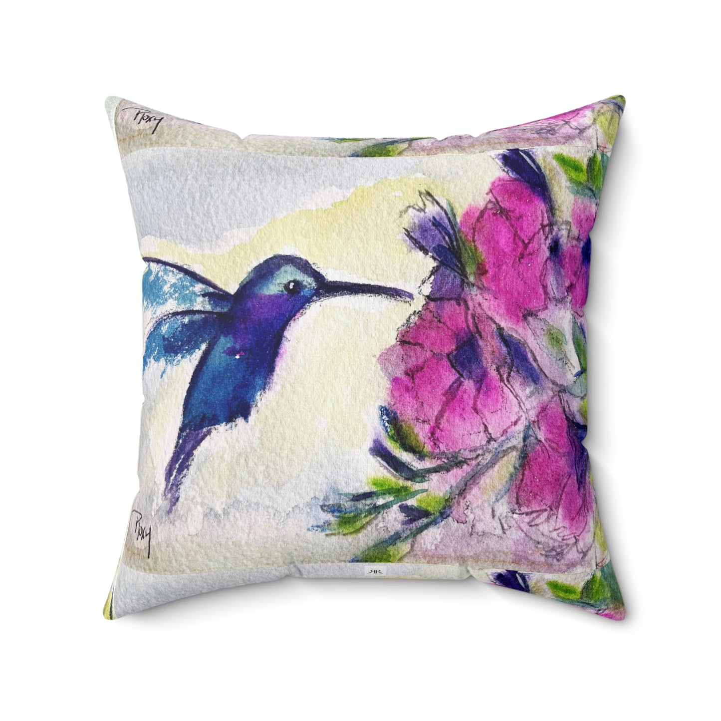 Hummingbird with Pink Tube Flowers Indoor Spun Polyester Square Pillow