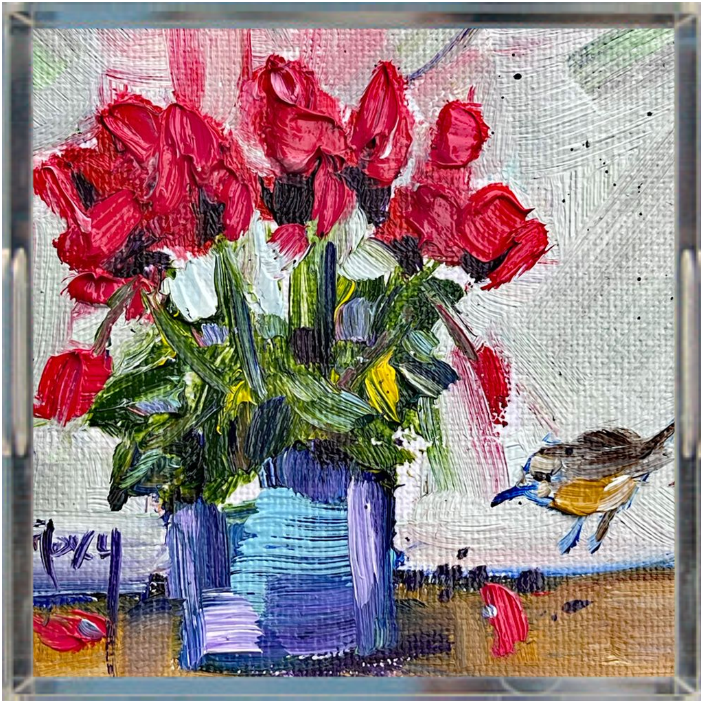 Cyclamen and a Wren- Acrylic Tray Square