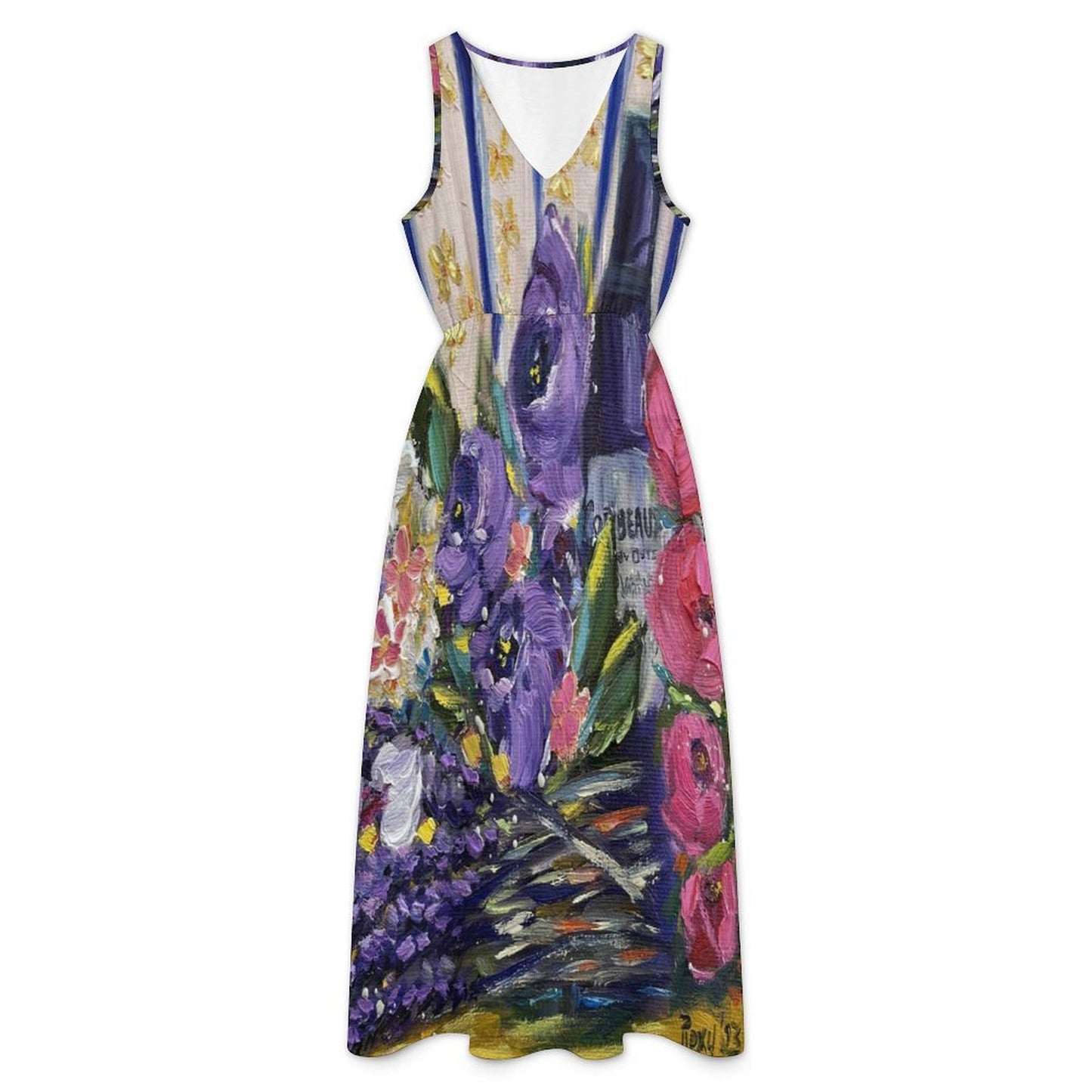 Corbeaux Wine and Lavender-Garden Pary Dress Sleeveless V-neck Midi Dress