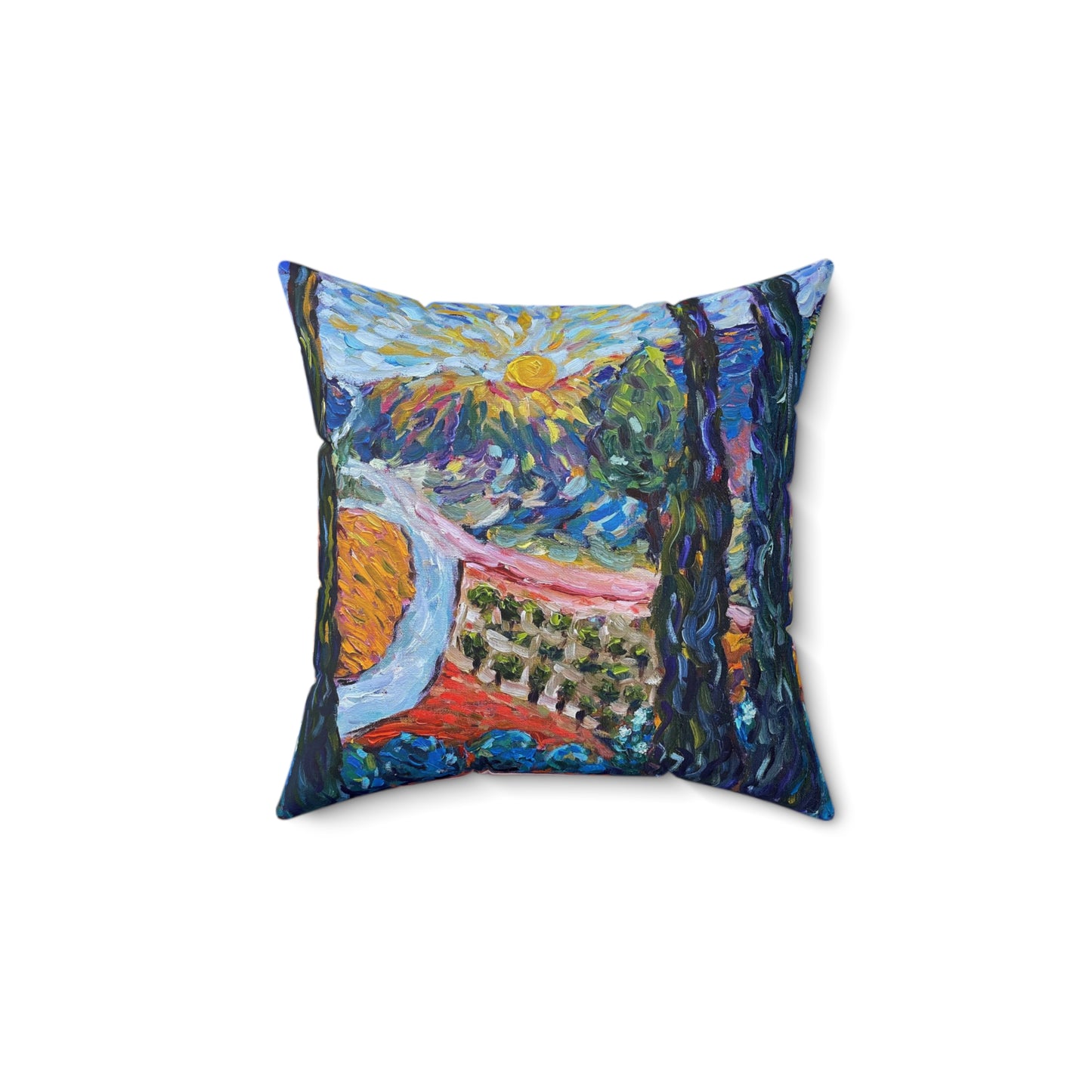 Sunny Cypresses Indoor Spun Polyester Square Pillow
