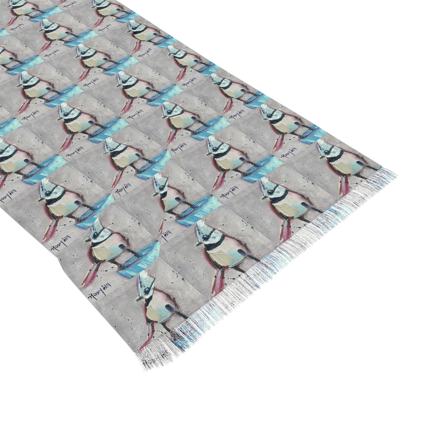 Colorful Scarf — Artistic Lightweight Neck Wrap- Adorable Crested Tit Bird