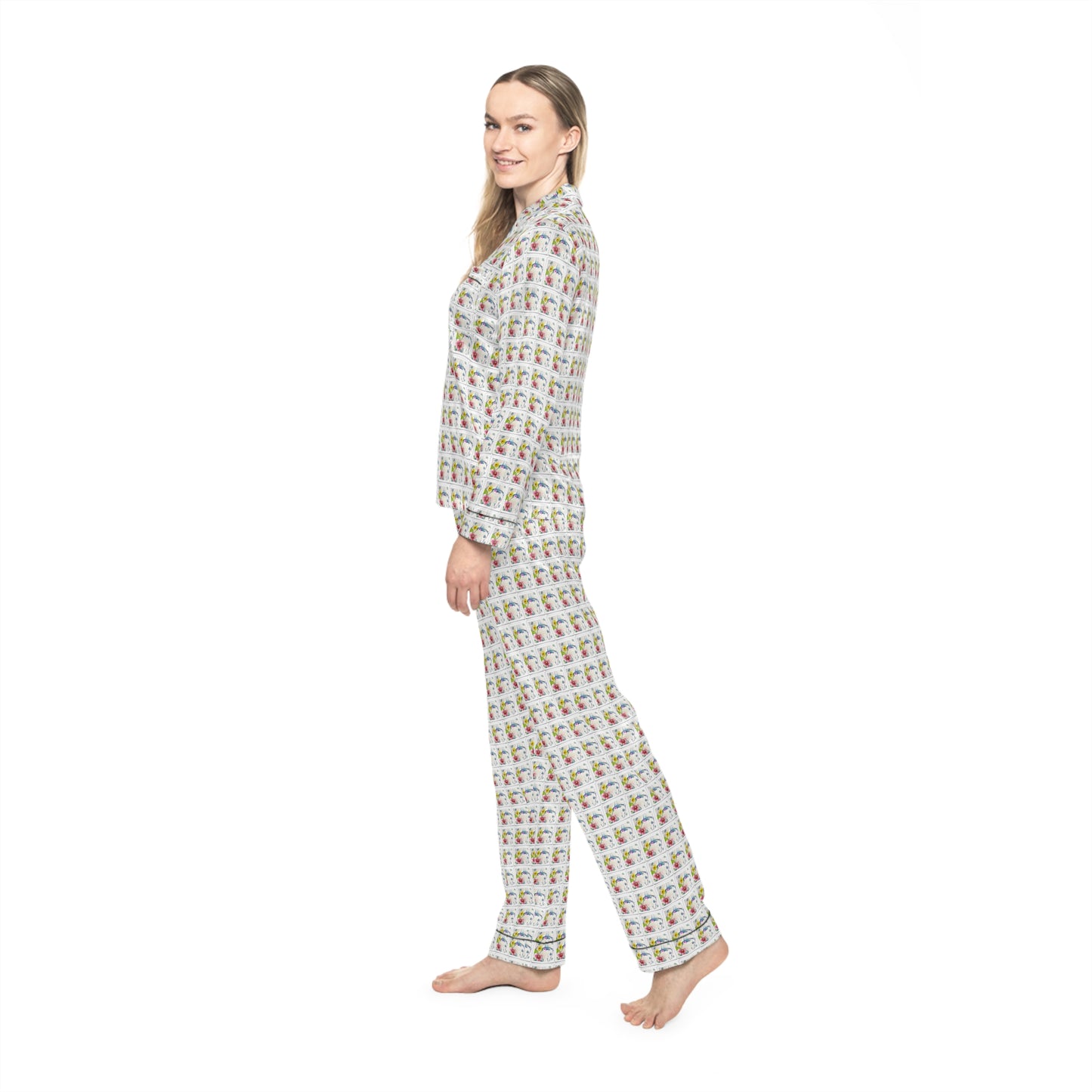 Satin Pajamas — Luxurious Silky Sleepwear Set-Abstract Hummingbird