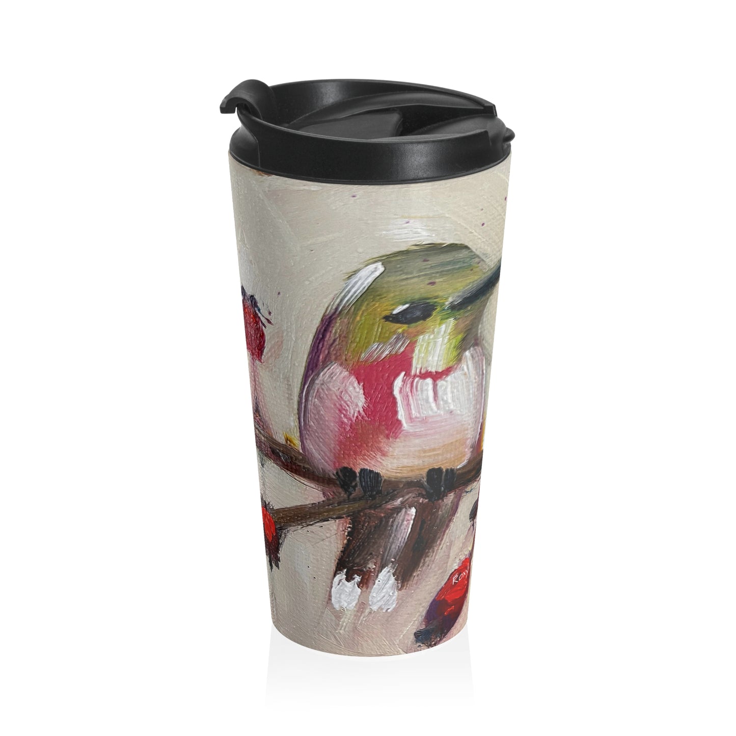 Taza de viaje de acero inoxidable Colibrí con bayas