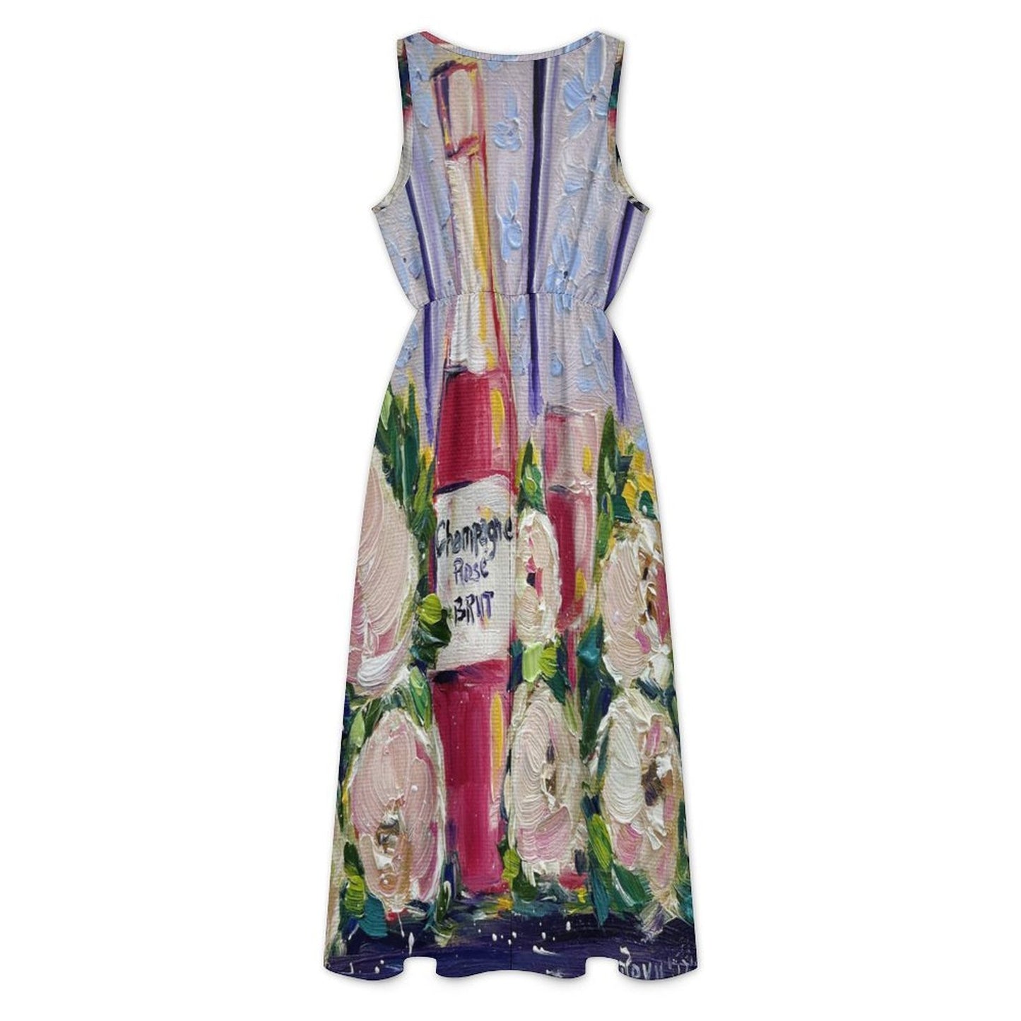 Pink Champagne and Peonies -Garden Party Dress Sleeveless V-neck Midi Dress