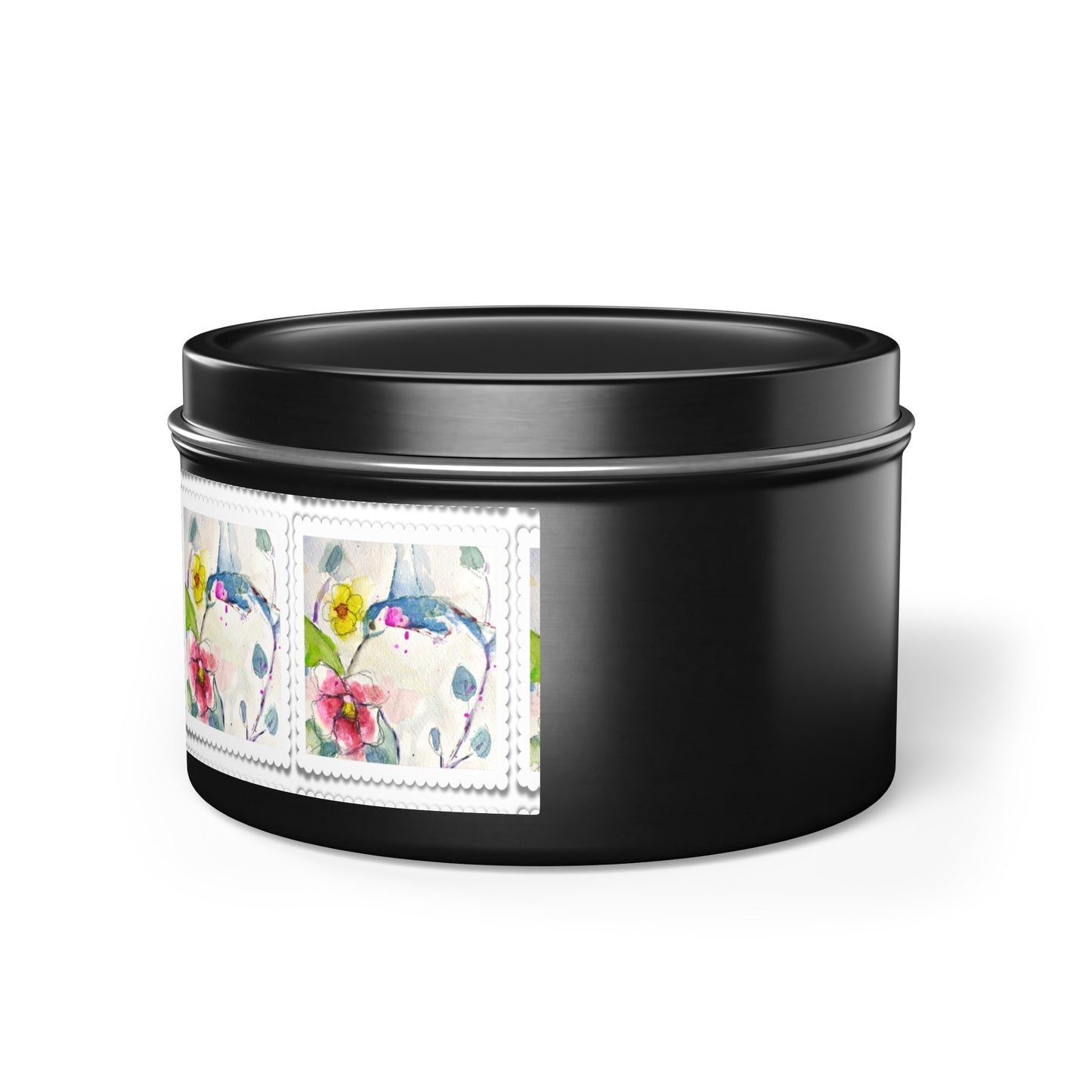 Loose Floral Hummingbird Tin Candle