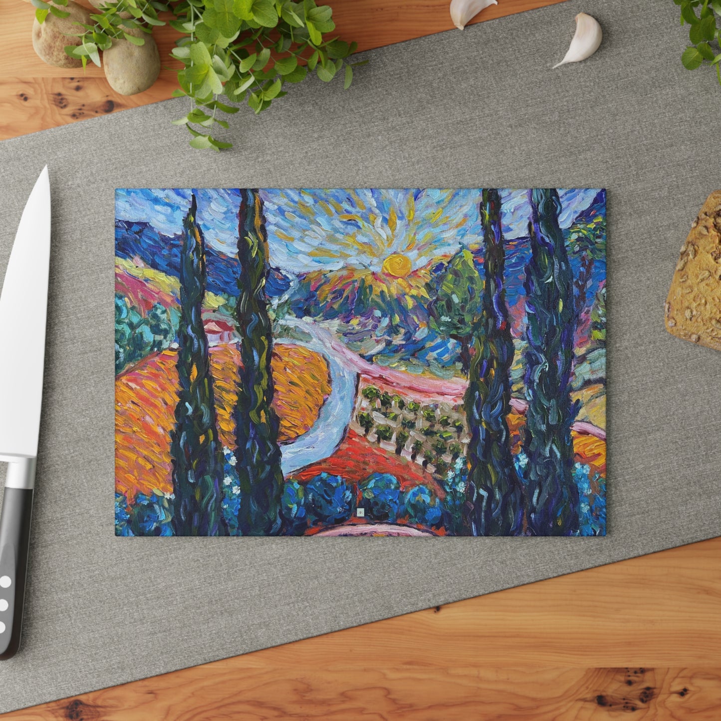 Sunny Cypresses Glass Cutting Board