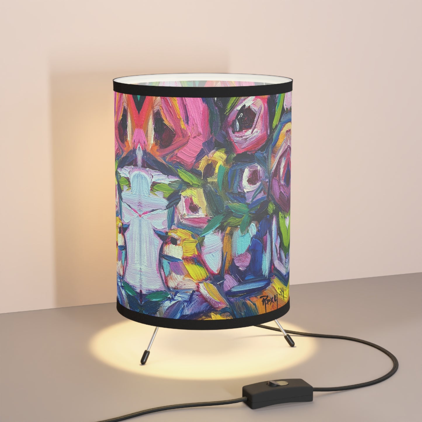 Abstract Roses and Warbler Tripod Lamp