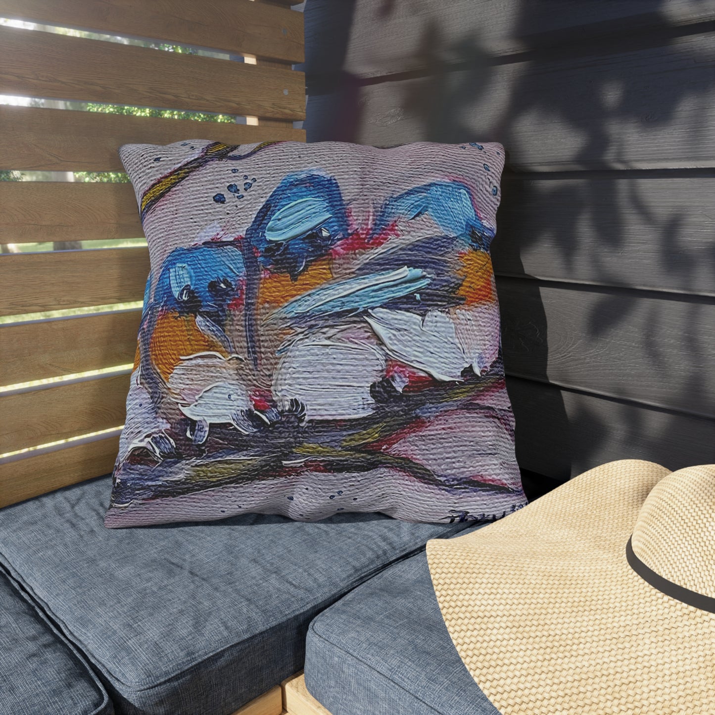 Cuddling Bluebirds Outdoor Pillows