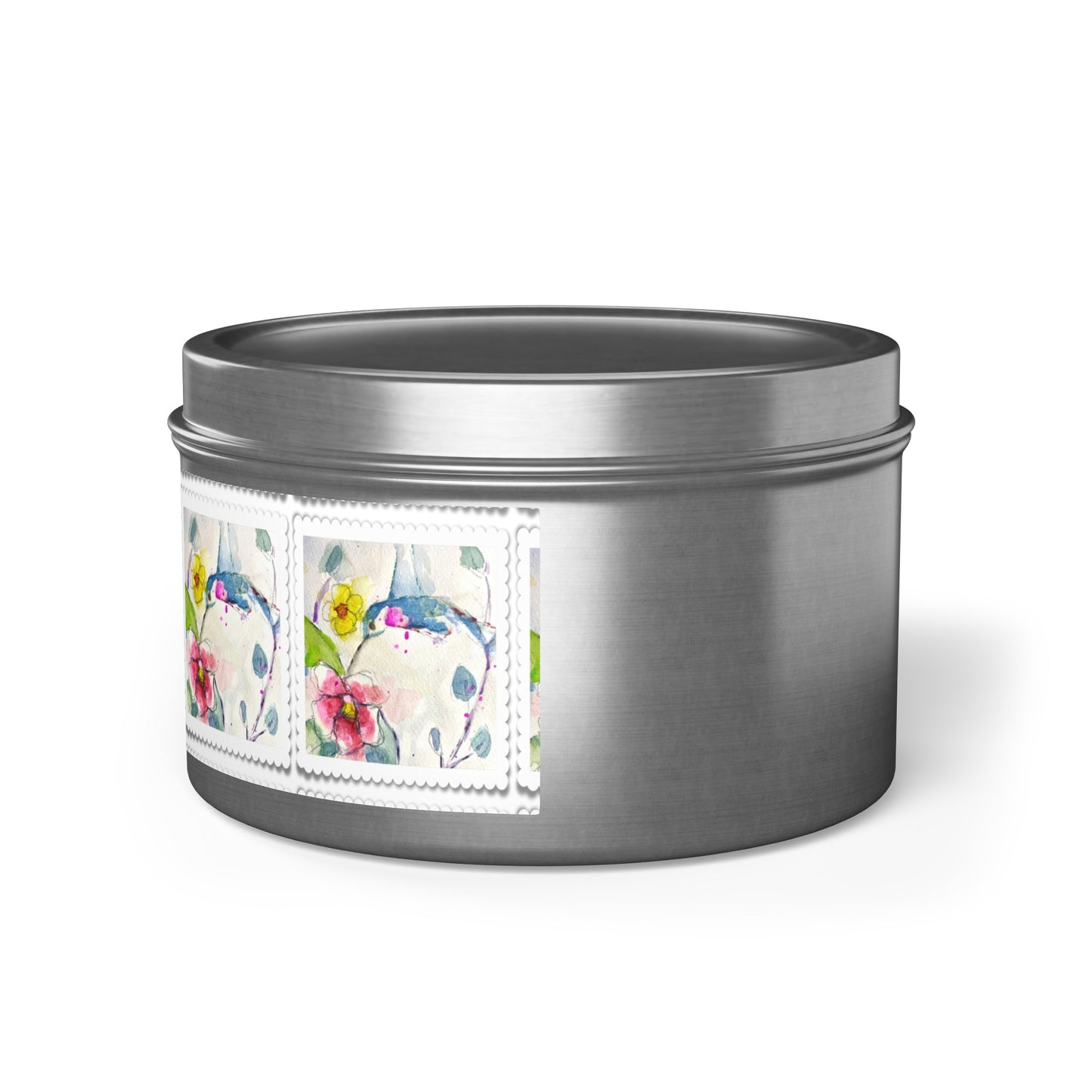 Loose Floral Hummingbird Tin Candle