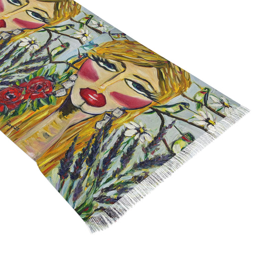 Colorful Scarf — Artistic Lightweight Neck Wrap- Hummingbird Lady
