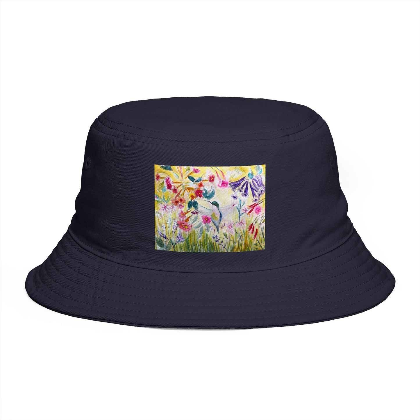 Roxy Rich Fine Art -Hummingbird in a Tube Flower Garden - Stylish Durable Bucket Hat