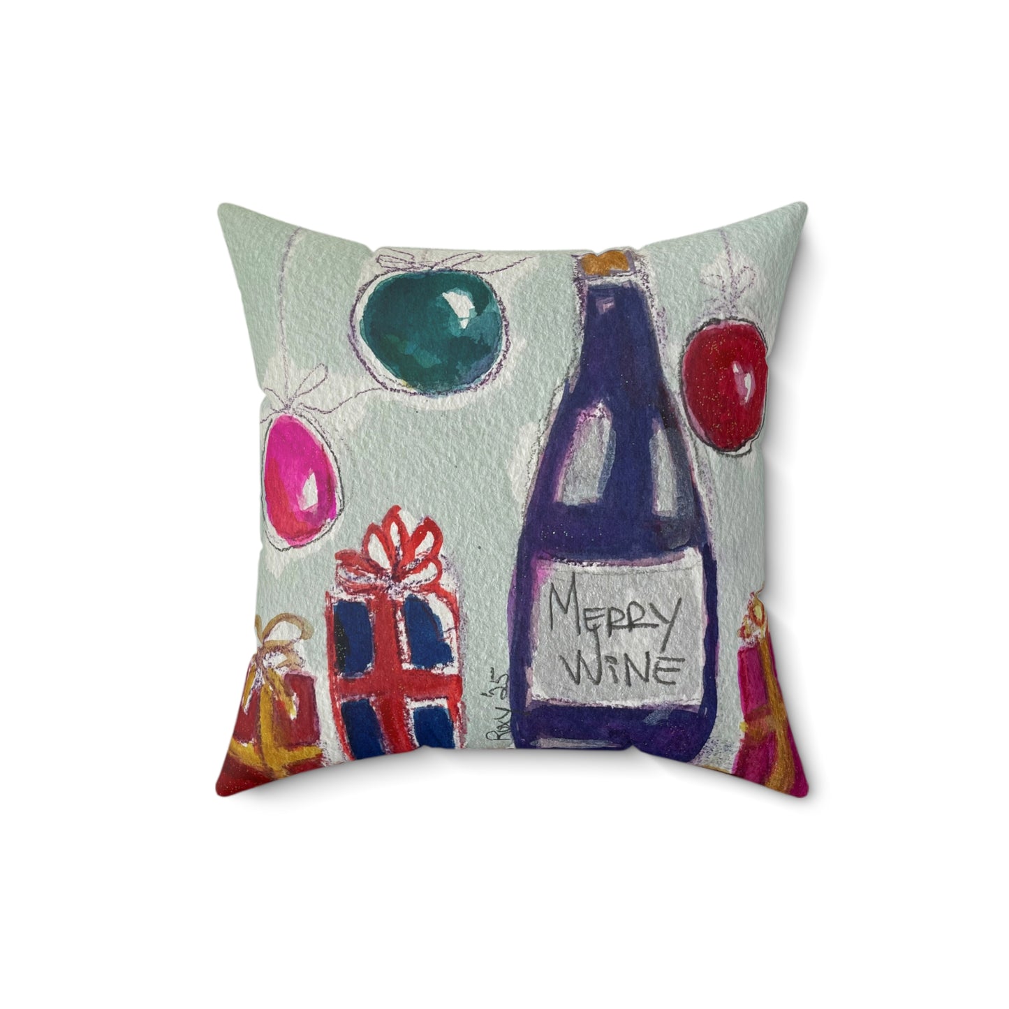 Indoor Spun Polyester Square Pillow-Merry Wine