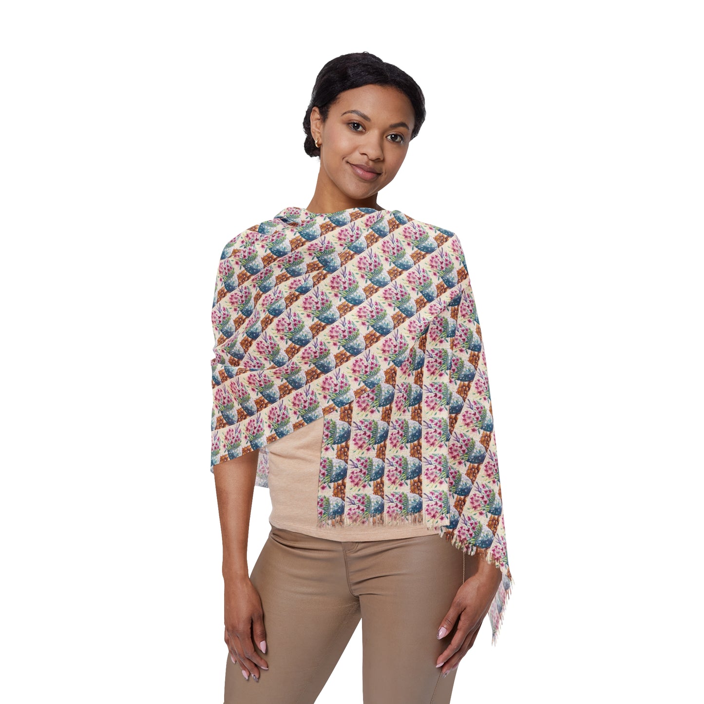 Colorful Scarf — Artistic Lightweight Neck Wrap- Whimsical Hummingbird in Salvia