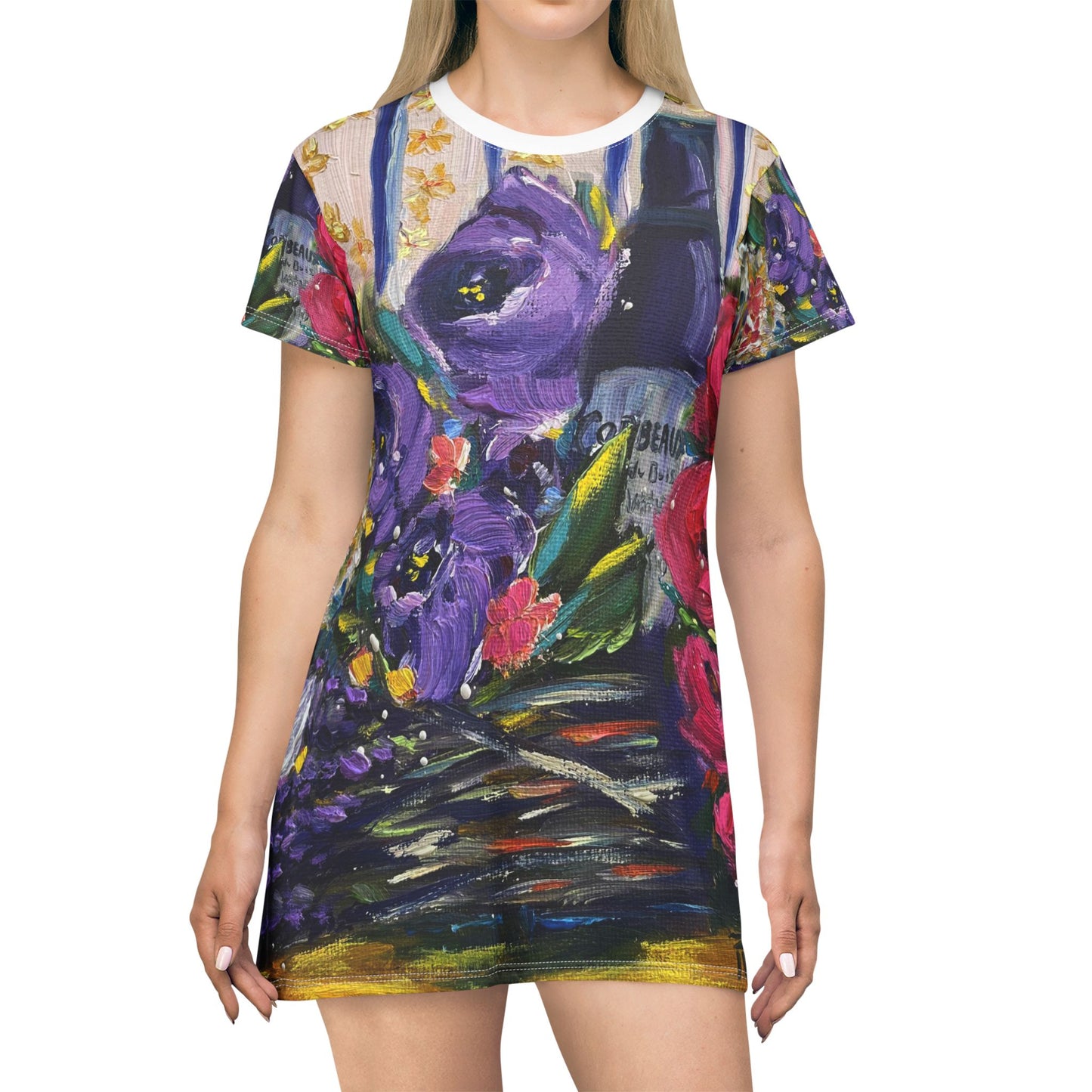 T-Shirt Dress (AOP)-Corbeaux Wine and Lavender