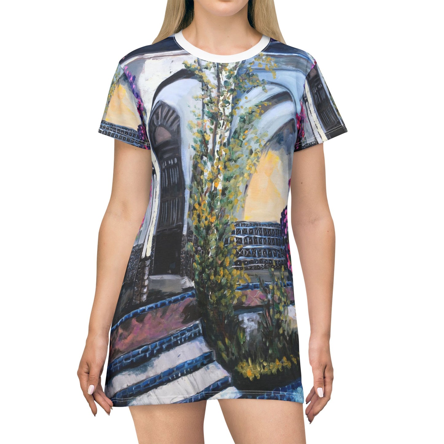 T-Shirt Dress (AOP)-Paris Wisteria