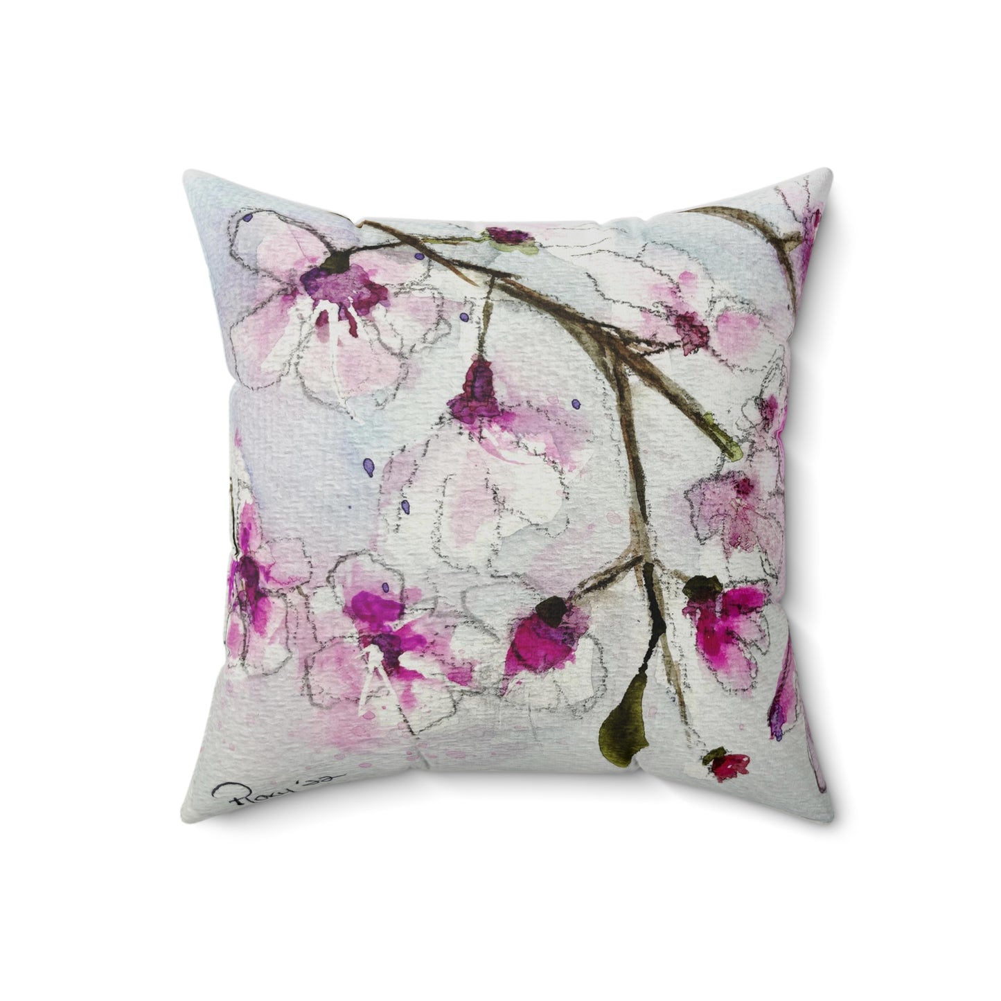 Almohada cuadrada de poliéster hilado para interiores #3 de flores de cerezo