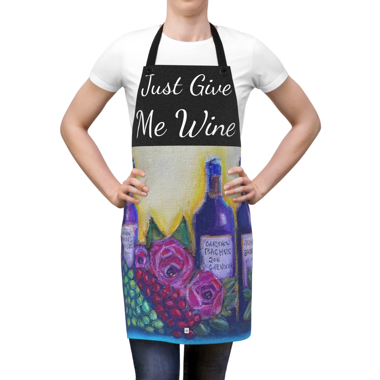 Just Give Me Wine Black Kitchen Apron -GBV Wine  and Roses