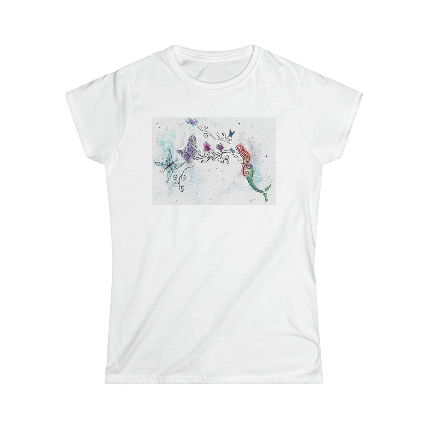 Mermaid Butterfly Kisses Camiseta semiajustada estilo suave para mujer