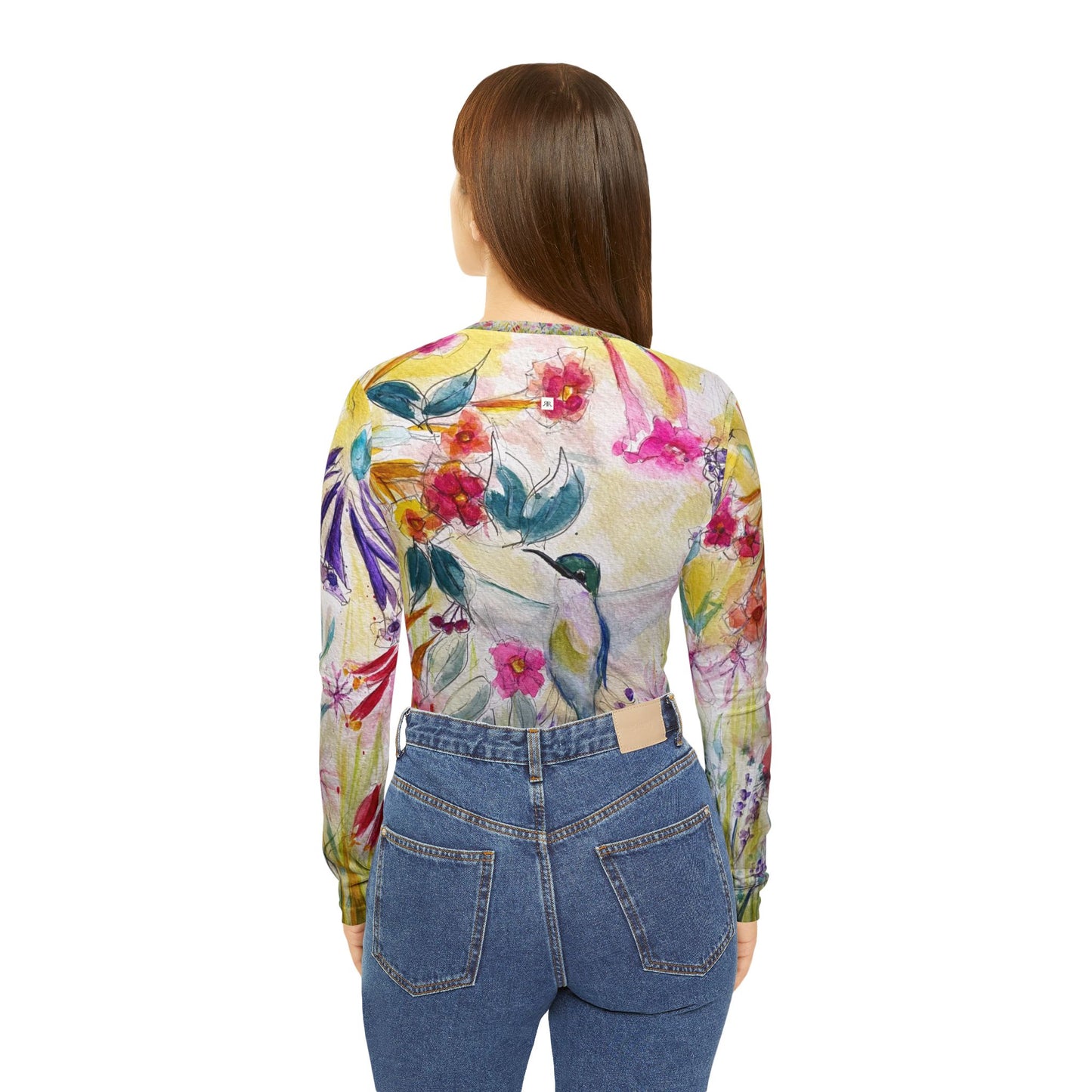 Long Sleeve Shirt- Hummingbird in a Tube Flower Garden- V-neck Women's