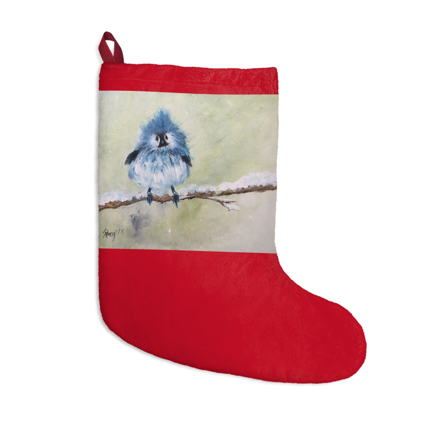 Adorable Fluffy Mountain Bluebird in Snow Christmas Stocking