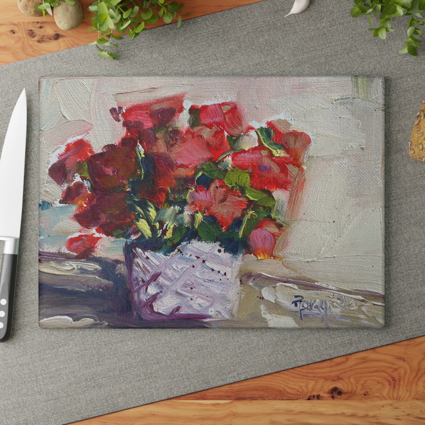 Glass Cutting Board-Basket Blooms