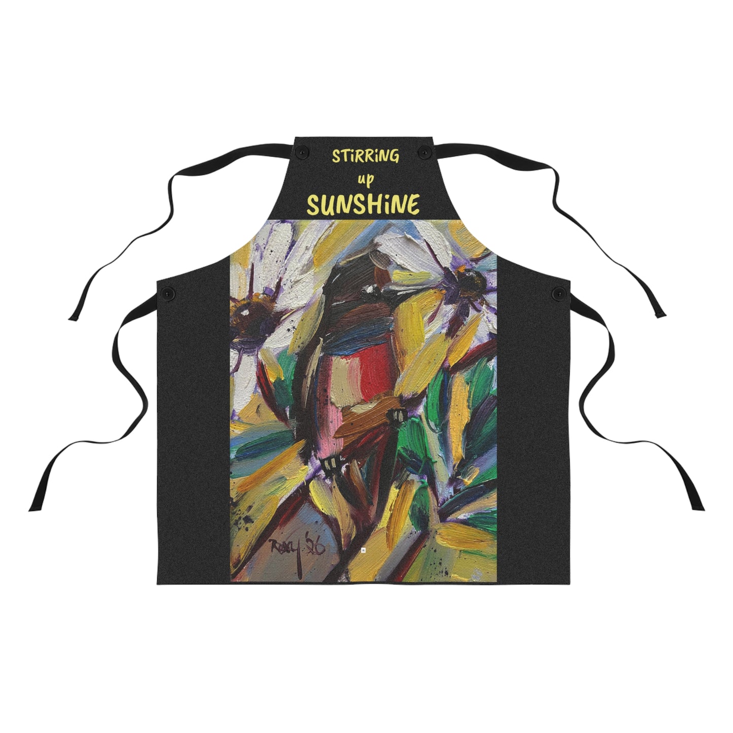 "Stirring up Sunshine" House Finch Art Apron – Vibrant Painterly Kitchen Decor
