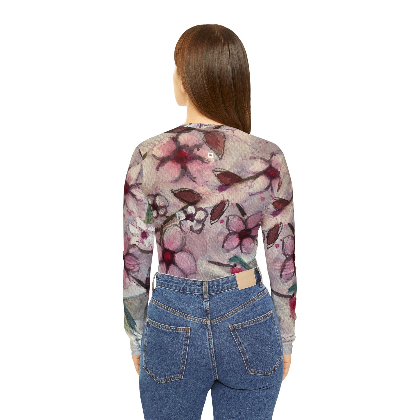 Long Sleeve Shirt-Hummingbird in Cherry Blossoms- V-neck Women's