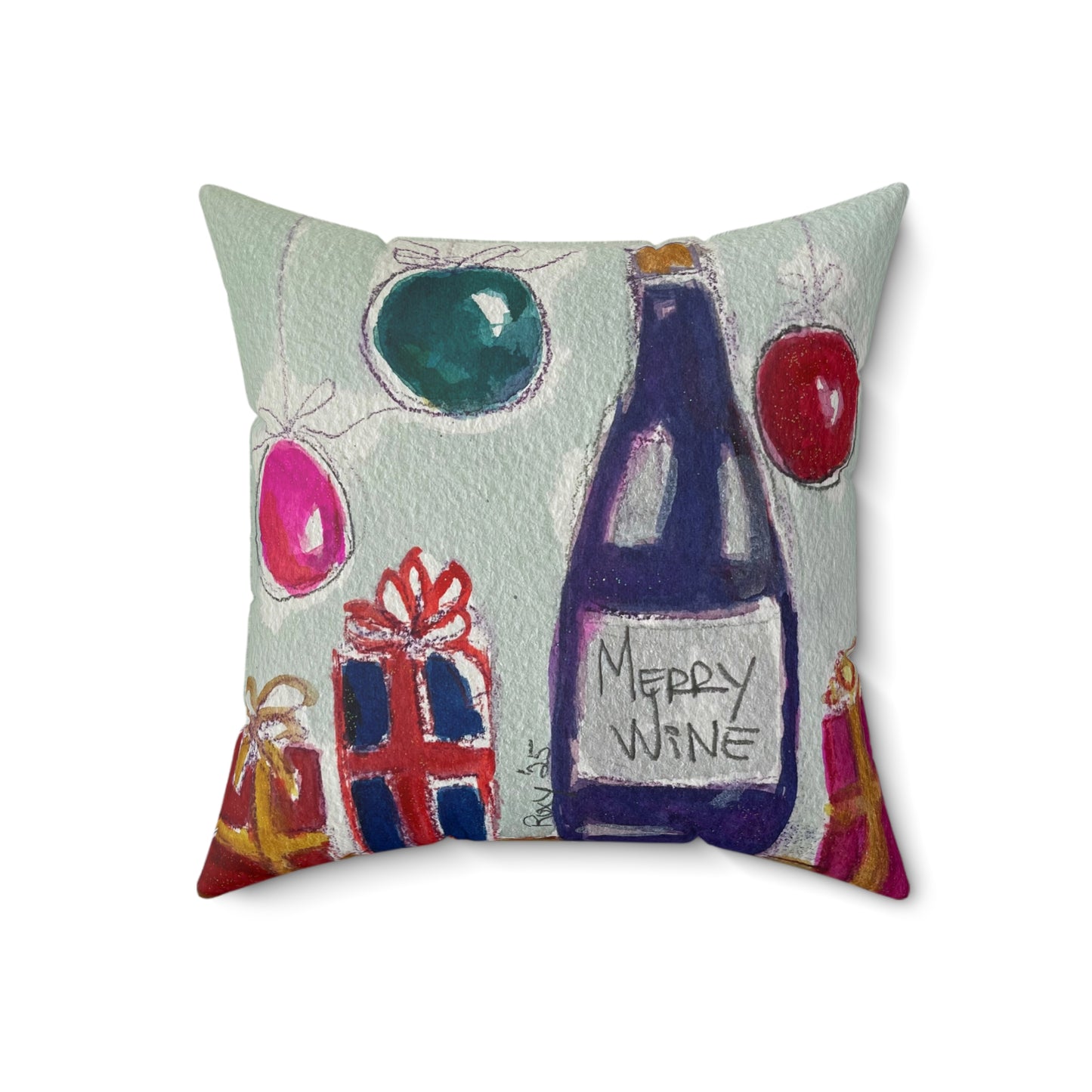 Indoor Spun Polyester Square Pillow-Merry Wine