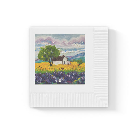 Sunflowers and Lavender Provence-White Coined Napkins