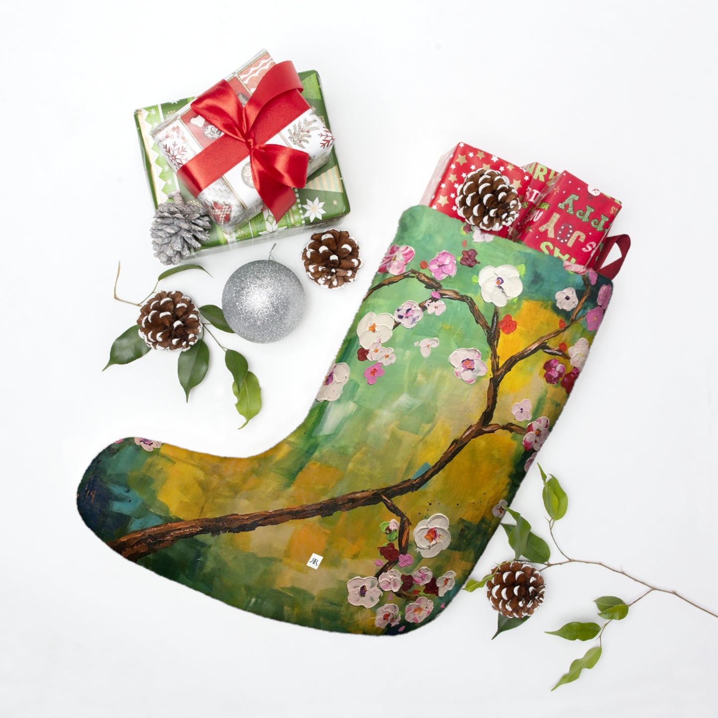 Abstract Cherry Blossoms Christmas Stocking