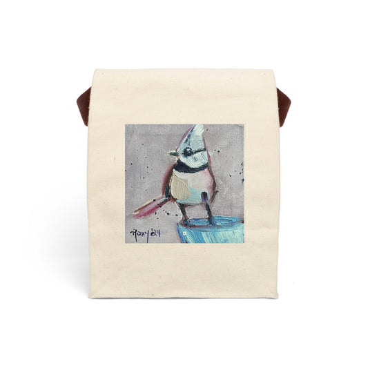 Adorable Crested Tit Bird Canvas Lunch Bag With Strap