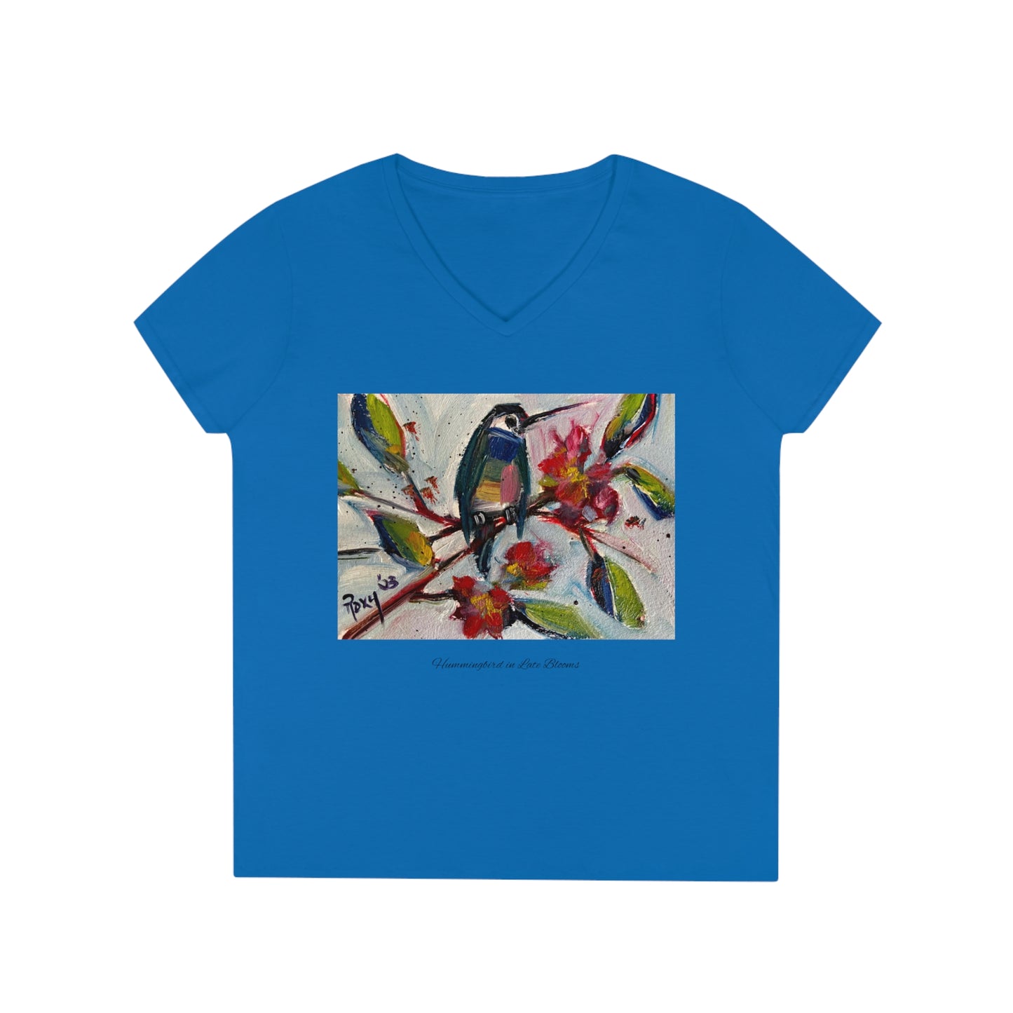 Hummingbird in Late Blooms Ladies' V-Neck T-Shirt