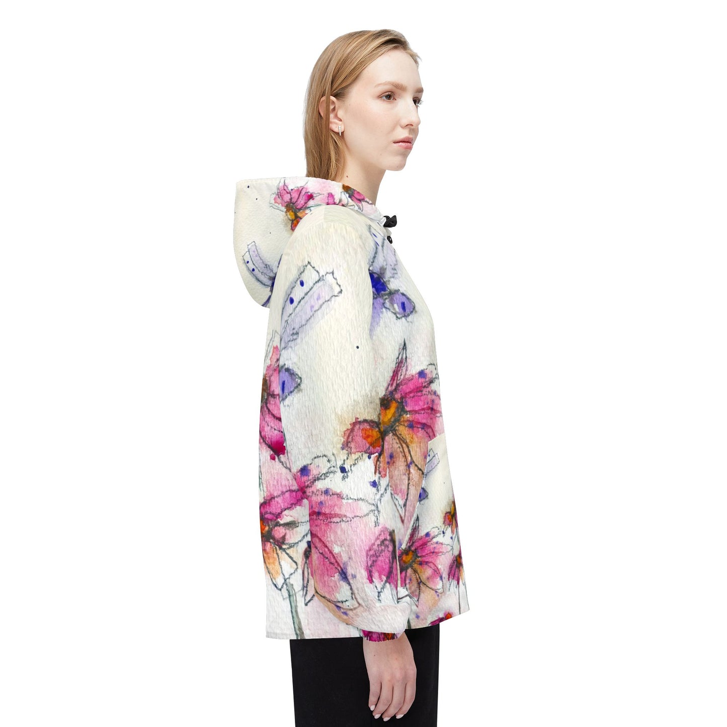 Lightweight Windbreaker Jacket — Purple Dragonfly with Pink Coneflowers