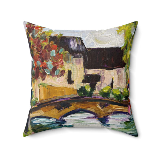 Autumn in Bourton on the Water Cotswolds  Indoor Spun Polyester Square Pillow
