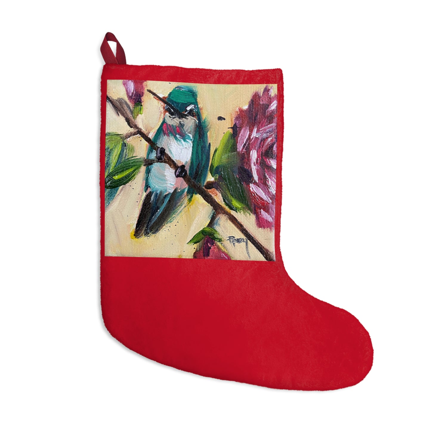 Hummingbird on a Rose Bush Christmas Stocking