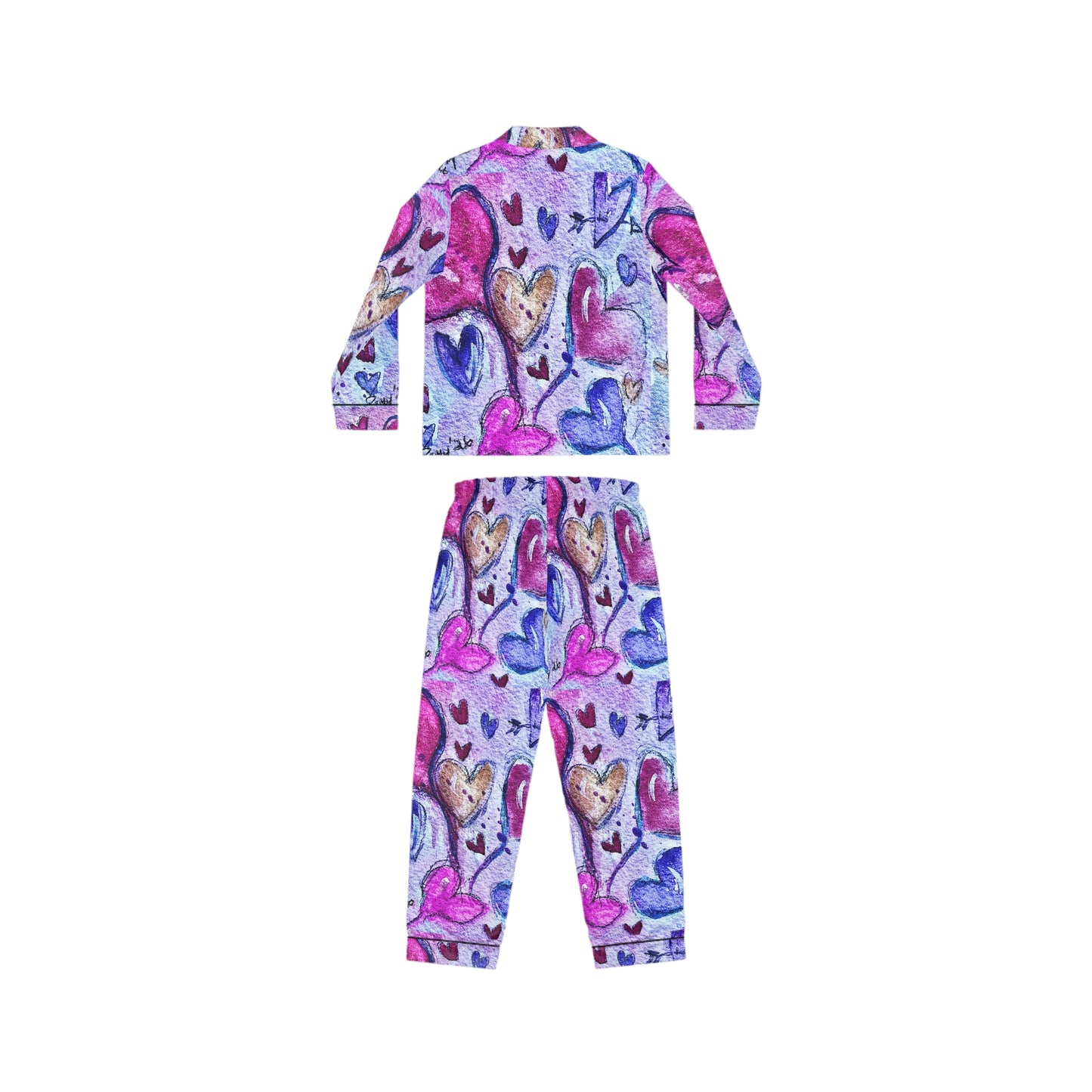 Satin Pajamas — Luxurious Silky Sleepwear Set- Floating Hearts Parade-Valentine Anniversary Wedding