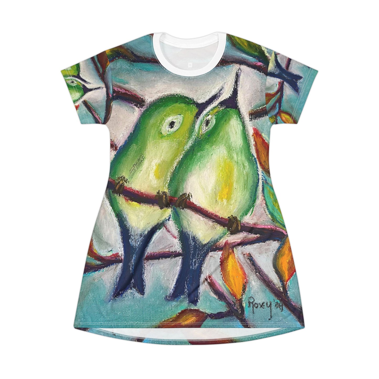 T-Shirt Dress (AOP)-Cuddling Warblers-Love Birds