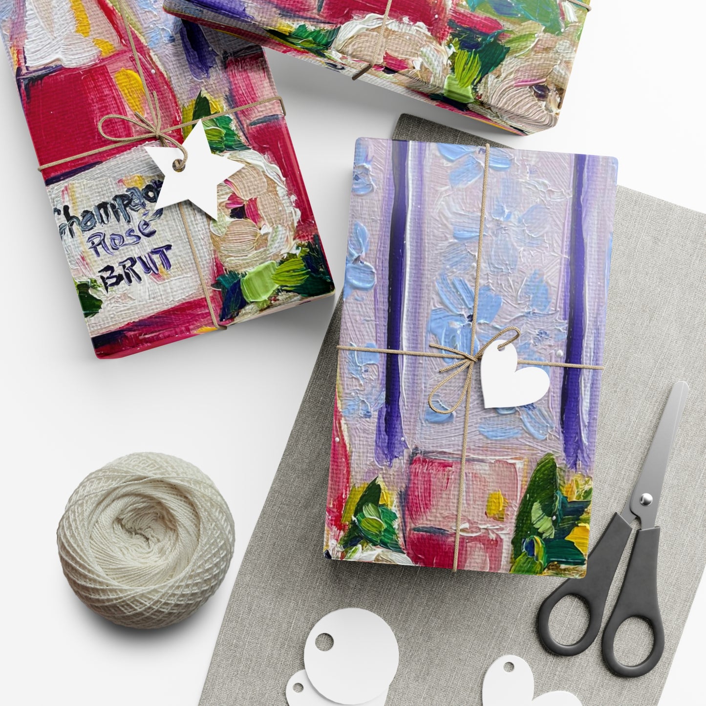 Papier Cadeau Champagne rose et pivoines (grande image)